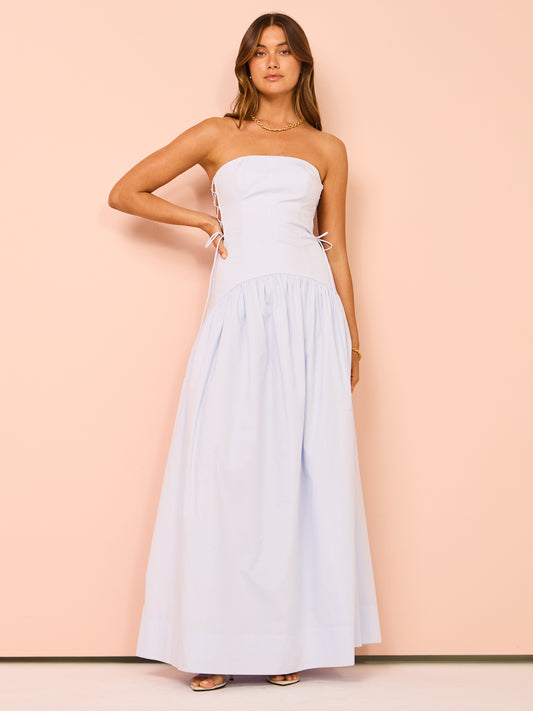 Shona Joy Amada Lace Up Strapless Maxi Dress in Ice Blue Coco & Lola Shona Joy Amada Lace Up Strapless Maxi Dress in Ice Blue Coco & Lola