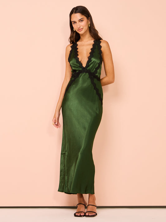 Shona Joy Camille Lace Cross Back Midi Dress in Fern/Black Coco & Lola Shona Joy Camille Lace Cross Back Midi Dress in Fern/Black Coco & Lola