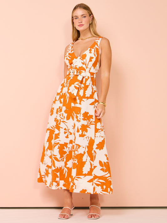 Shona Joy Casa Plunged Panelled Midi Dress in Tangerine/Ivory – Coco & Lola