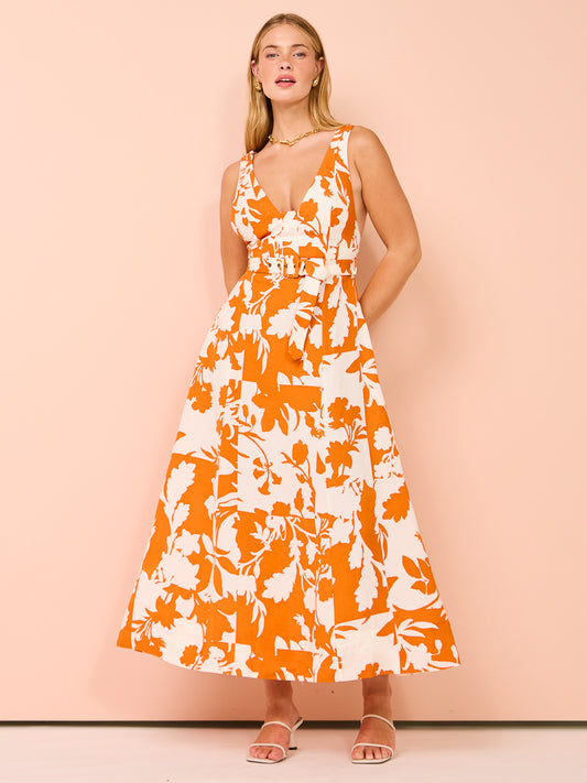 Shona Joy Casa Plunged Panelled Midi Dress in Tangerine/Ivory Coco & Lola Shona Joy Casa Plunged Panelled Midi Dress in Tangerine/Ivory Coco & Lola