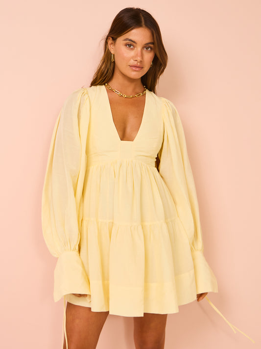 Shona Joy Limon Long Sleeve Mini Dress in Lemonade Coco & Lola Shona Joy Limon Long Sleeve Mini Dress in Lemonade Coco & Lola