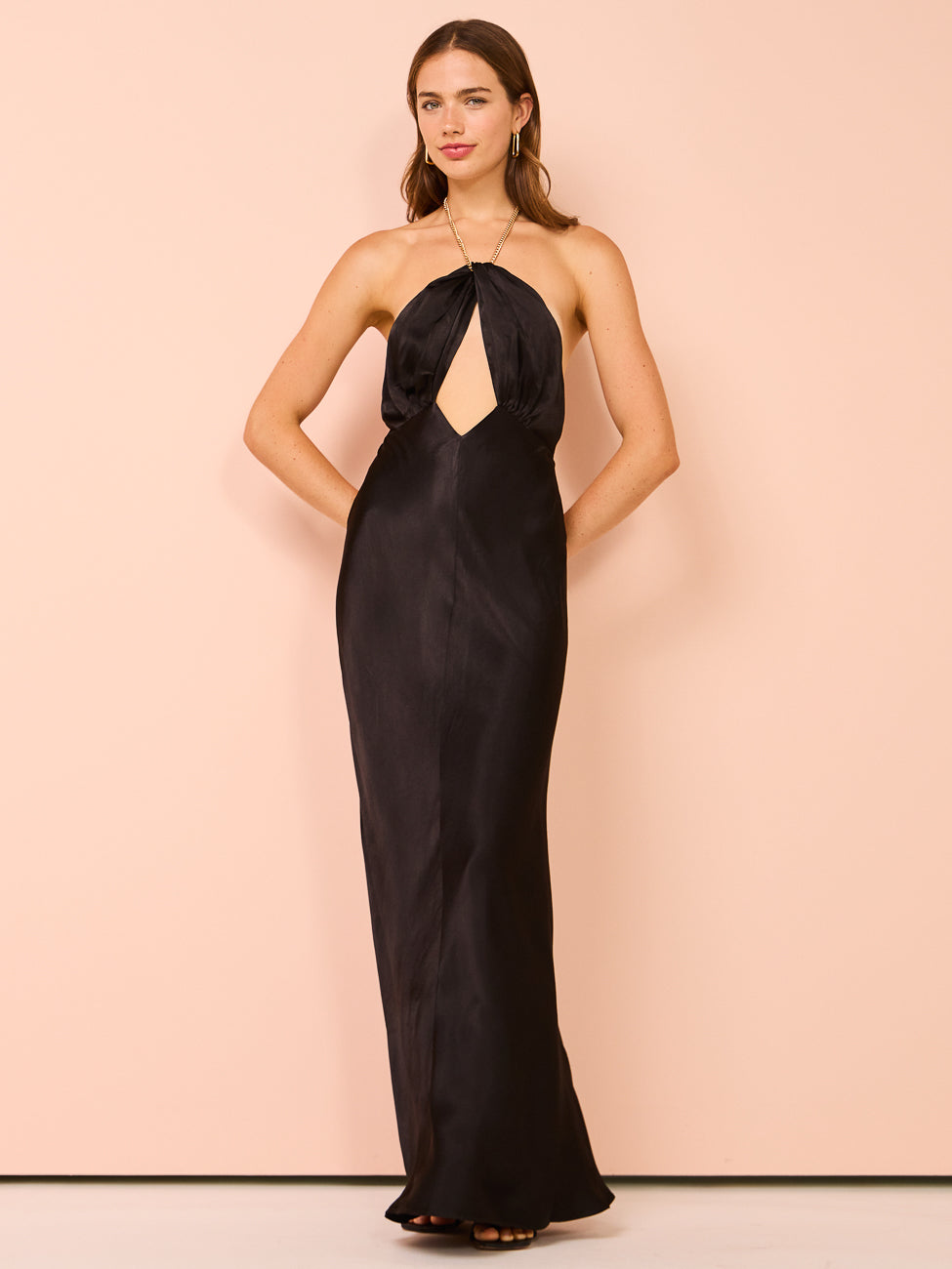 Shona Joy Lydie Chain Halter Maxi Dress in Black Coco Lola