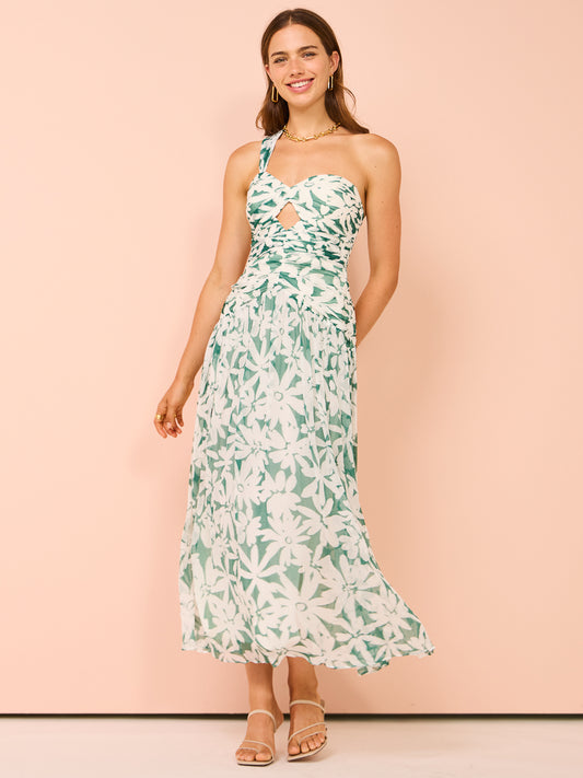 Shona Joy Marguerite One Shoulder Midi Dress in Evergreen/Ivory Coco & Lola Shona Joy Marguerite One Shoulder Midi Dress in Evergreen/Ivory Coco & Lola