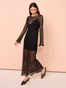 Shona Joy Sol Lace Long Sleeve Midi Dress in Black