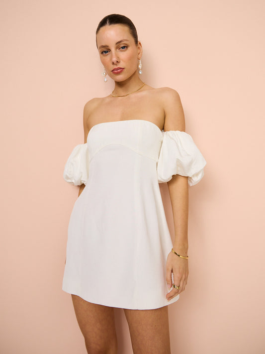 Shona Joy Puff Sleeve Contour Mini Dress in Ivory