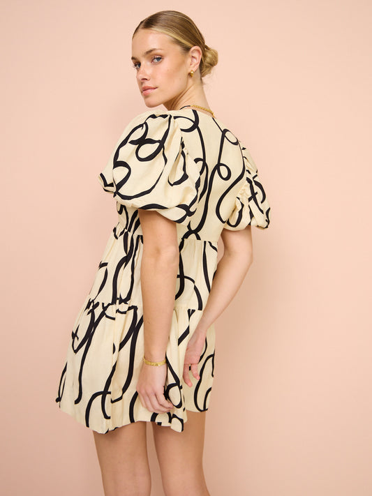 Shona Joy Vietri Short Sleeve Mini Dress in Bone/Black