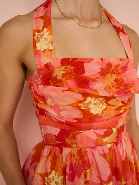 Sofia The Label Amara Bubble Mini Dress in Red & Pink Floral