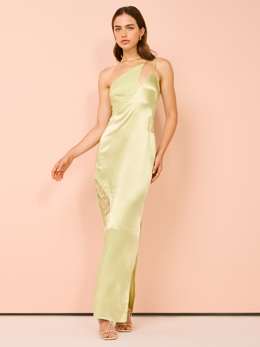 Suboo Nicky One Shoulder Maxi Dress in Celery Green Coco & Lola Suboo Nicky One Shoulder Maxi Dress in Celery Green Coco & Lola