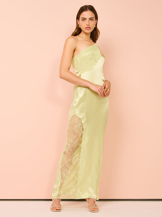 Suboo Nicky One Shoulder Maxi Dress in Celery Green Coco & Lola Suboo Nicky One Shoulder Maxi Dress in Celery Green Coco & Lola