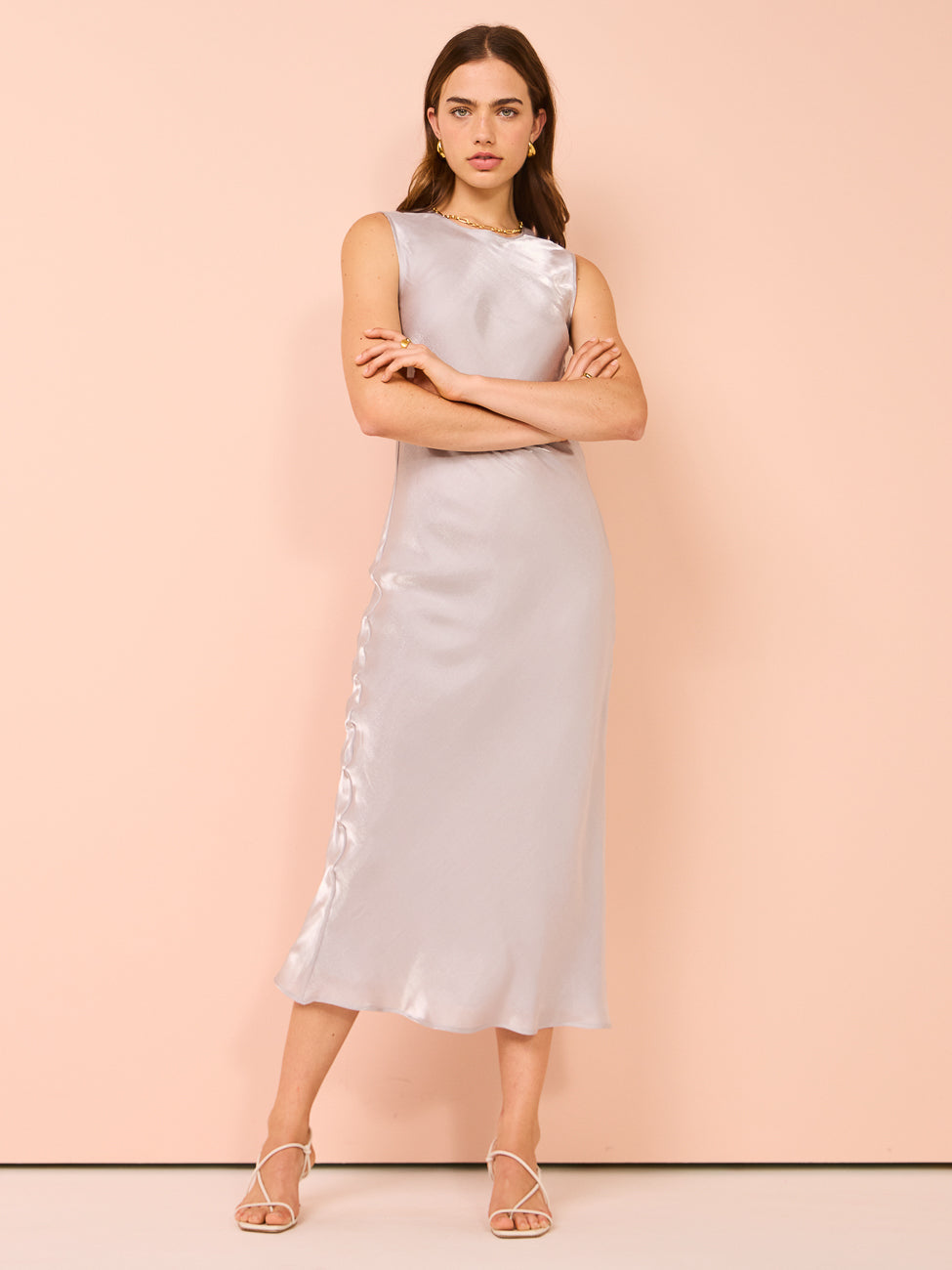 Third Form Untamed Bias Tank Dress in Silver Coco Lola
