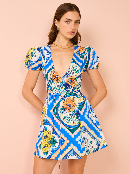 By Nicola Havana Wrap Mini Dress in Azure Floral