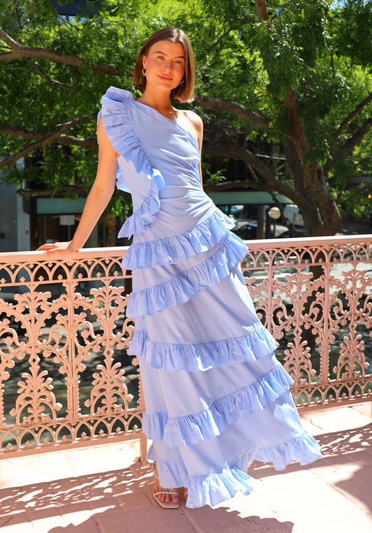 By Nicola Adrift Frill Maxi Dress in Cornflower Blue Coco & Lola By Nicola Adrift Frill Maxi Dress in Cornflower Blue Coco & Lola