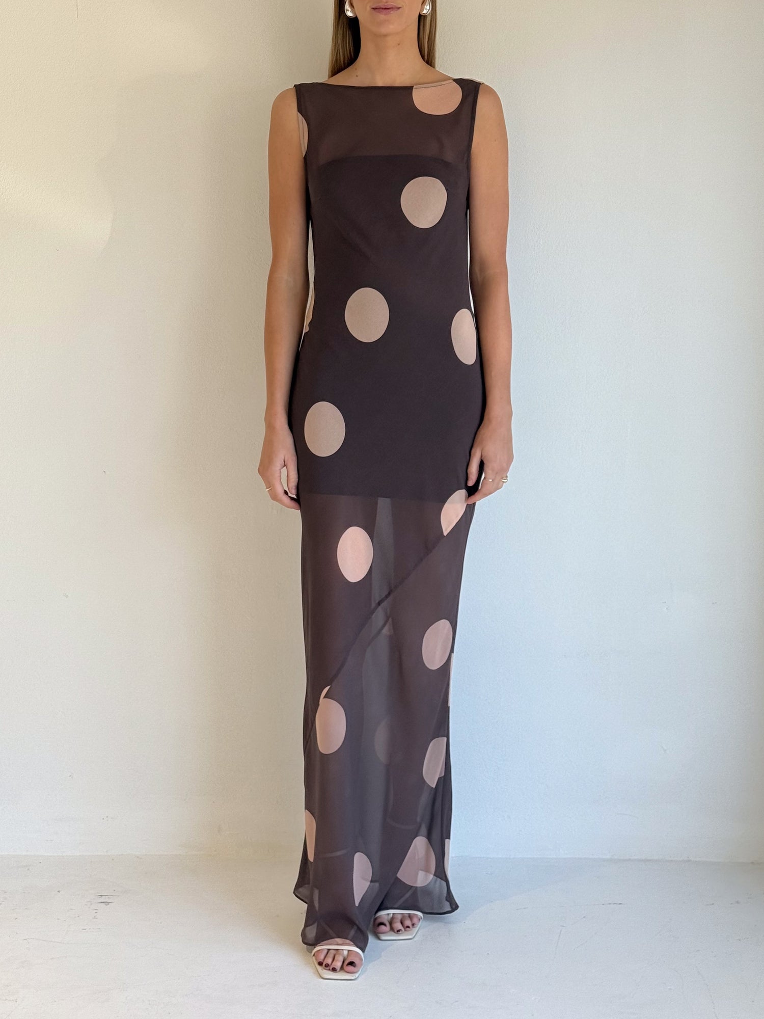 Gena Maxi Dress - Chocolate Polka