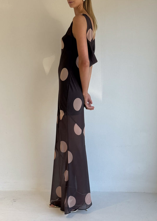By Nicola Juno Maxi Dress in Chocolate Polka – Coco Lola