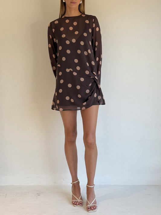 By Nicola Elodie Mini Dress in Chocolate Polka – Coco & Lola