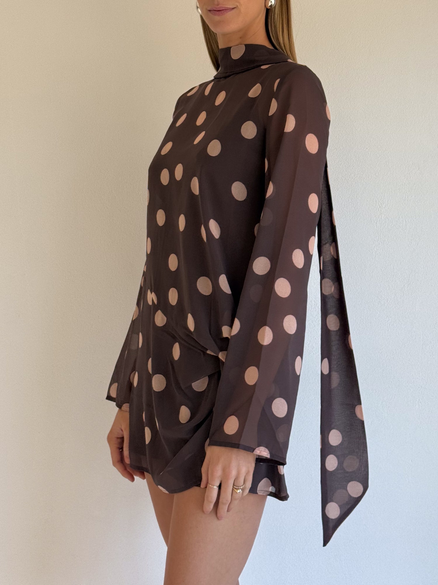 By Nicola Elodie Mini Dress in Chocolate Polka Coco &