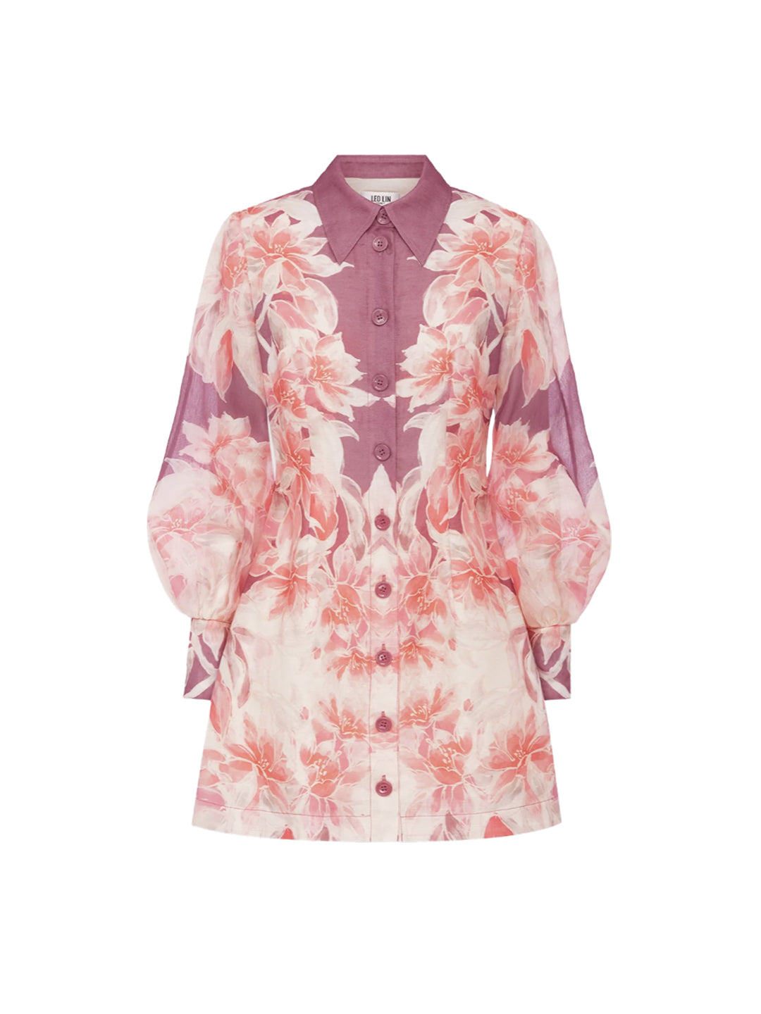 Leo Lin Luminous Silk Linen Mini Dress in Orient Print in Hibiscus ...