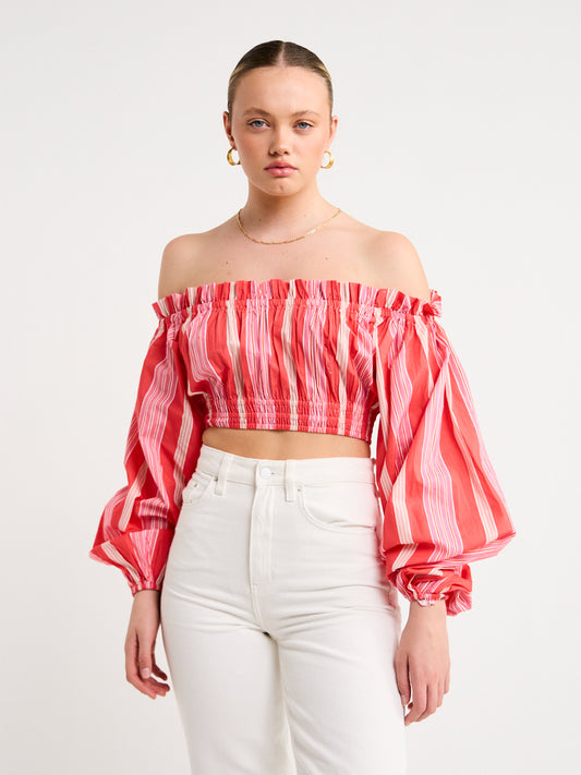 Palm Noosa Valencia Crop in Pink & Red Stripe