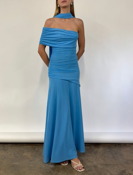 By Nicola Fiesta Off Shoulder Maxi Dress in Bleu Coco & Lola By Nicola Fiesta Off Shoulder Maxi Dress in Bleu Coco & Lola