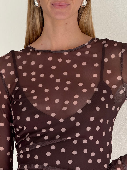 By Nicola Luca Maxi Dress in Chocolate Polka Coco & Lola By Nicola Luca Maxi Dress in Chocolate Polka Coco & Lola