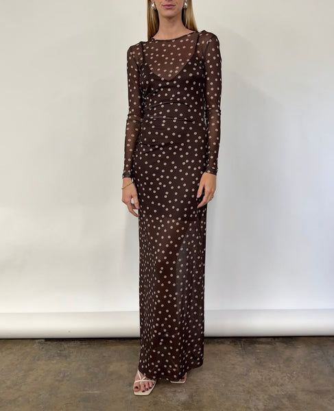 By Nicola Luca Maxi Dress in Chocolate Polka – Coco & Lola