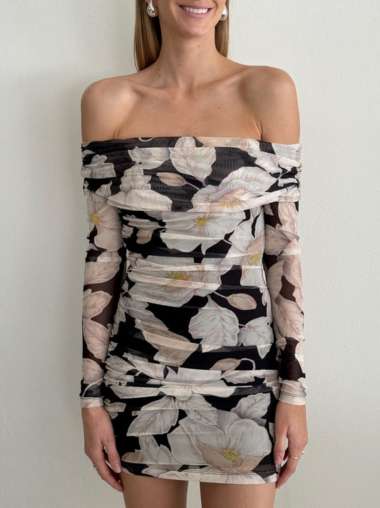 By Nicola Boston Mini Dress in Noir Bloom Coco & Lola By Nicola Boston Mini Dress in Noir Bloom Coco & Lola