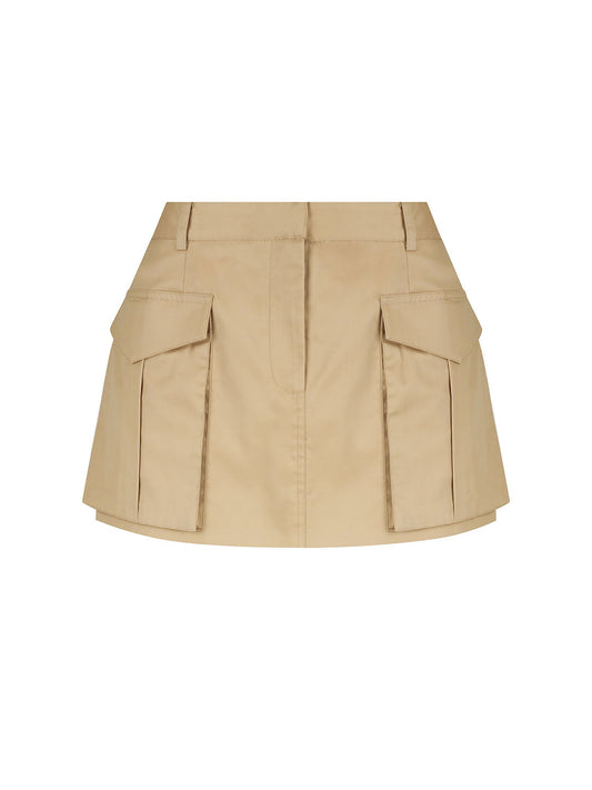 Shona Joy Sabato Low Rise Utility Micro Mini Skirt in Tan