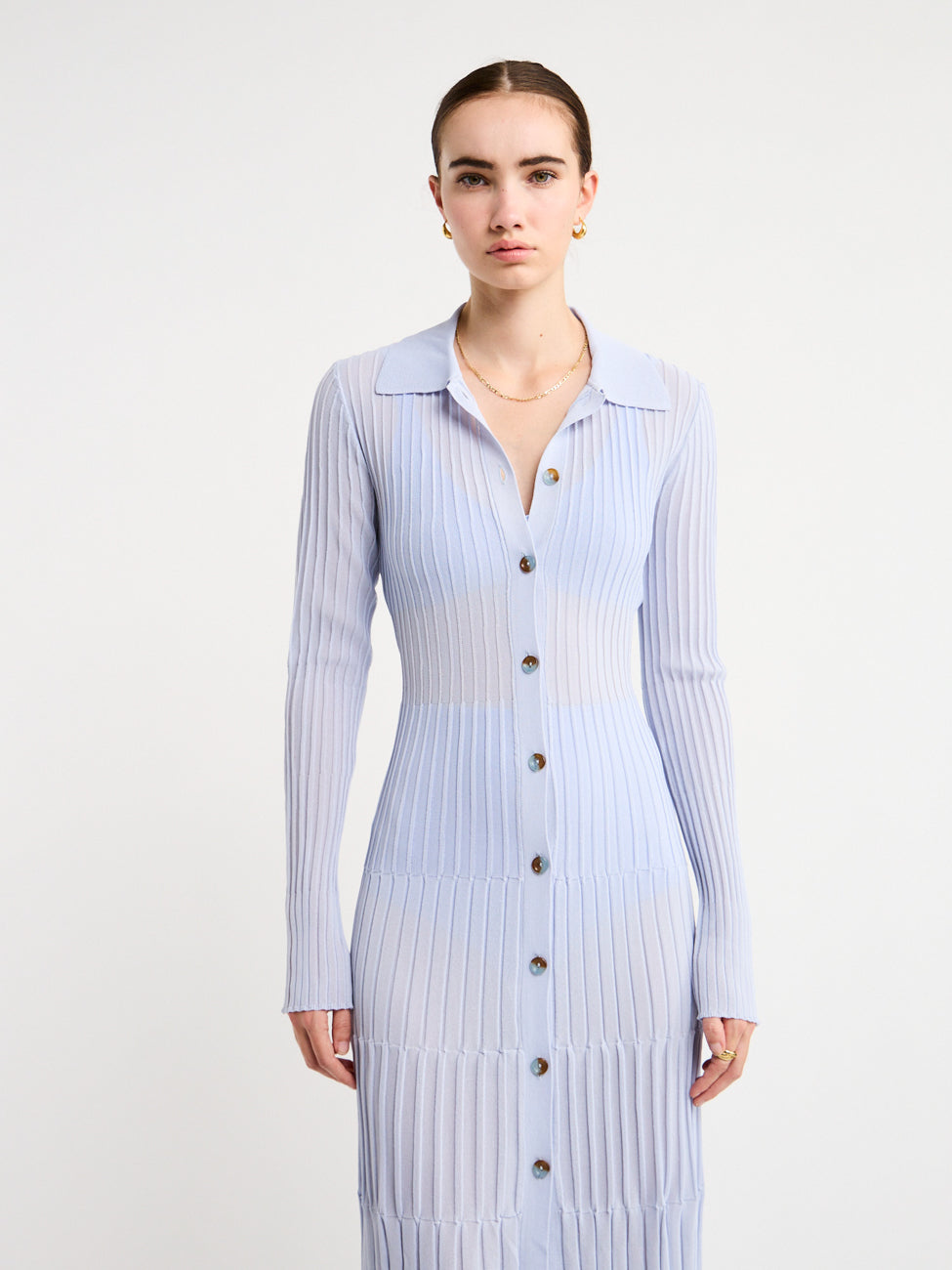 Sir Eva Buttoned Midi Dress in Ice Blue