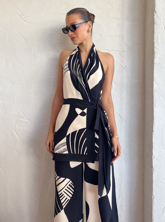 Sir Realisme Wrap Halter Mini Dress in Papier Coco & Lola Sir Realisme Wrap Halter Mini Dress in Papier Coco & Lola