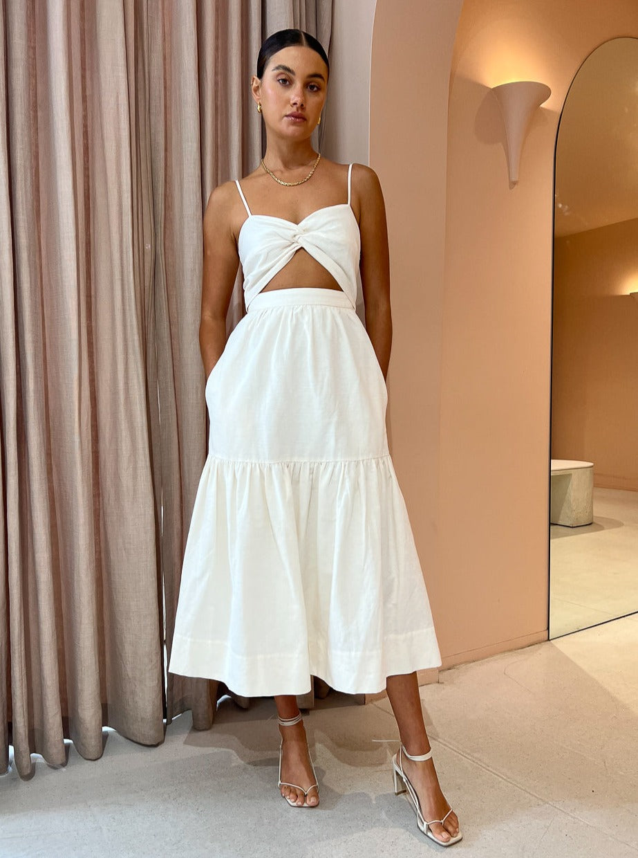 shona joy white midi dress Shona Joy Cecilia Twist Bodice Midi Dress in Cream – Coco & Lola