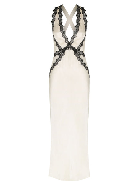 Shona Joy Camille Lace Cross Back Midi Dress in Cream/Black  Coco & Lola