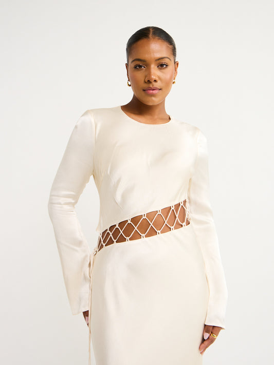 Shona Joy Arienzo Asymmetrical Lace Up Maxi Dress in Cream Coco & Lola Shona Joy Arienzo Asymmetrical Lace Up Maxi Dress in Cream Coco & Lola