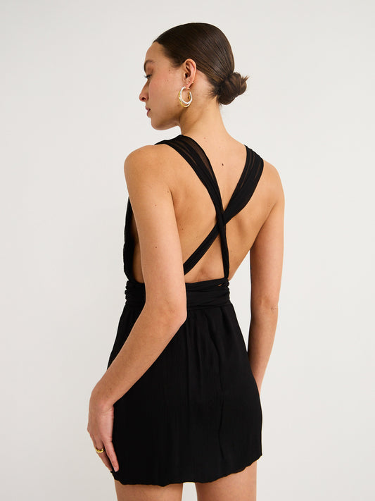 Shona Joy Isola Plunged Cross Back Mini Dress in Black Coco & Lola Shona Joy Isola Plunged Cross Back Mini Dress in Black Coco & Lola