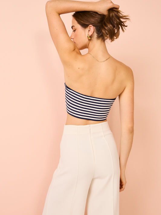 Capri Silk Twist Front Backless Top | Black/Cream | Tops | Shona Joy