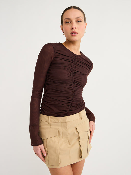 Shona Joy Sabato Low Rise Utility Micro Mini Skirt in Tan