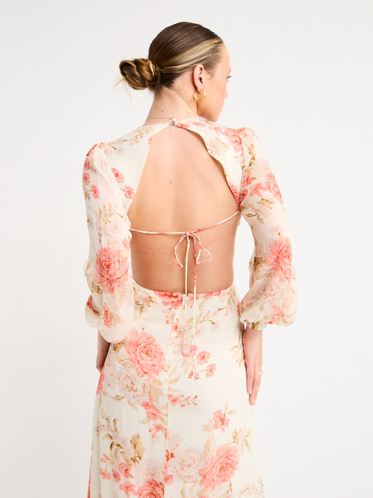 Sofia The Label Sara Open Back Midi Dress in Rose White