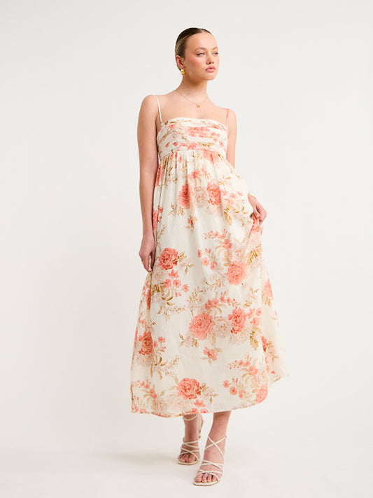 Sofia The Label Mila Babydoll Midi Dress in Rose White