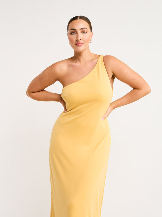 Third Form Mode One Shoulder Back Out Maxi in Marigold
