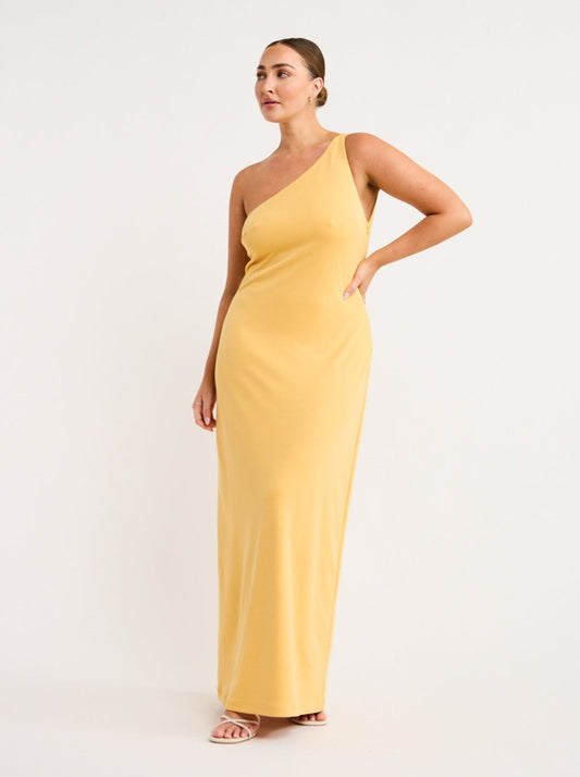 Third Form Mode One Shoulder Back Out Maxi in Marigold