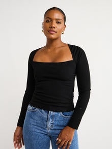 By Johnny Elsie Sleeve Rib Top in Black