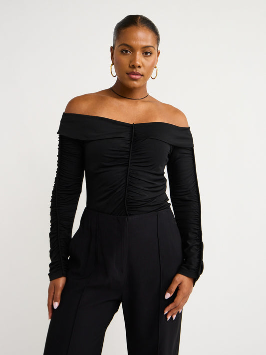 By Johnny Off Shoulder Gather Top in Black