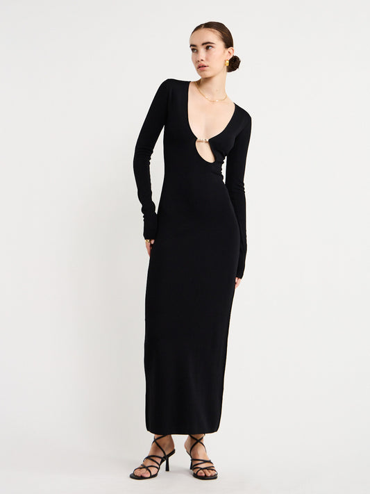 Sir Kinetic Beaded Long Sleeve Midi Dress in Black