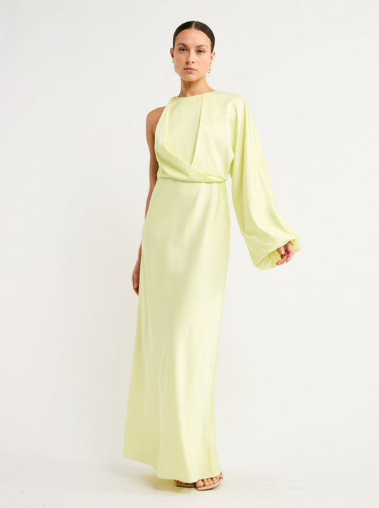 Significant Other Alessia One Shoulder Long Sleeve Dress in Citron