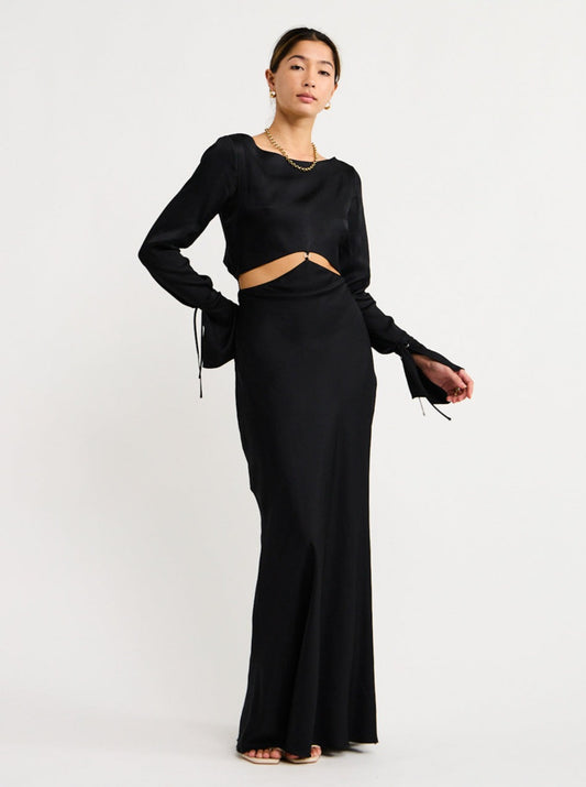 Long Sleeve Cut Out Maxi Dress Black