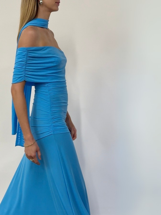 by nicola fiesta off shoulder maxi dress in bleu BY NICOLA (blue) Fiesta off shoulder maxi