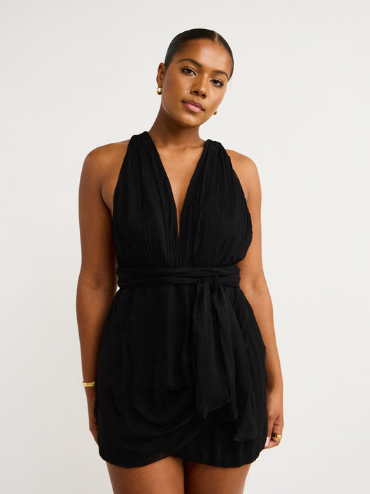 Shona Joy Isola Plunged Cross Back Mini Dress in Black Coco & Lola Shona Joy Isola Plunged Cross Back Mini Dress in Black Coco & Lola