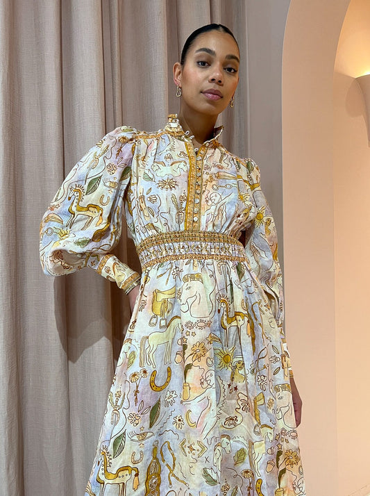 Alemais Solitaire Midi Dress in Watercolour