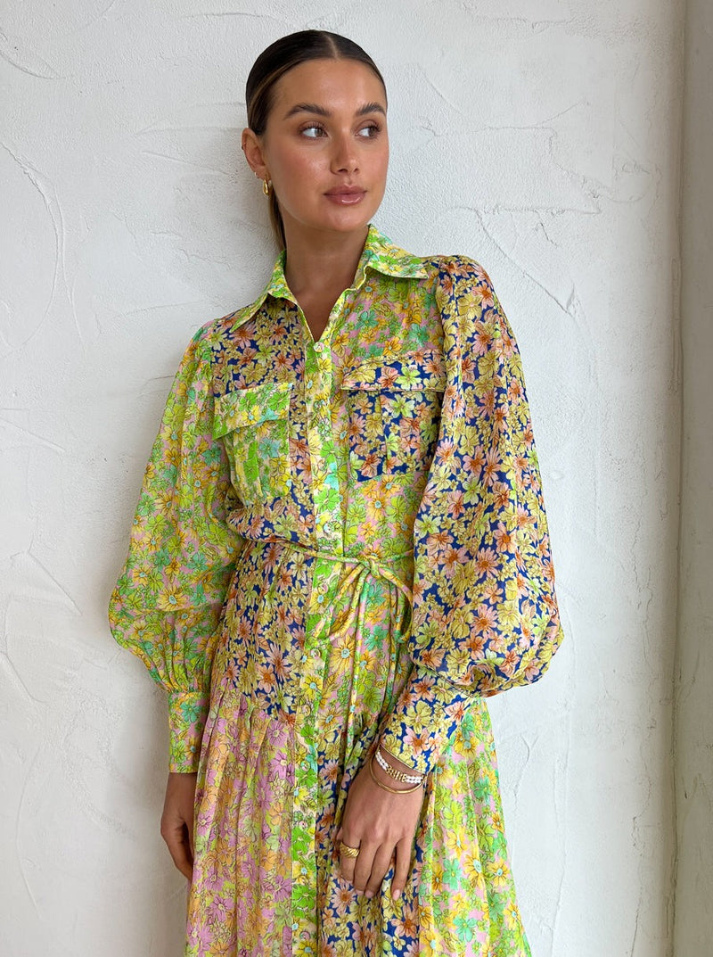 Daisy Patchwork Shirtdress in Multi - Coco & Lola