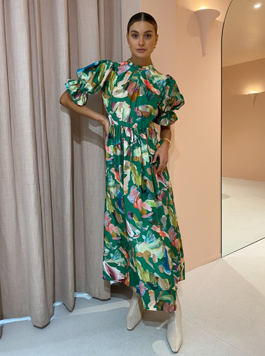 Alemais Arlo Puff Sleeve Midi in Forrest