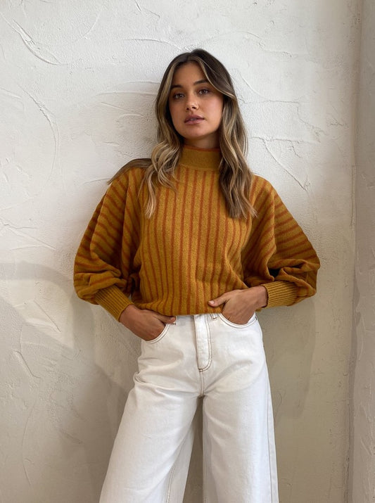 Alemais Batwing Stripe Sweater in Tumeric
